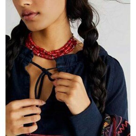 Free people- Poppy Embroidered Top Navy Cropped Bohemian Blouse - Picture 2 of 9